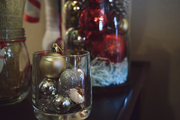 Christmas decoration on abstract background,vintage filter,soft focus