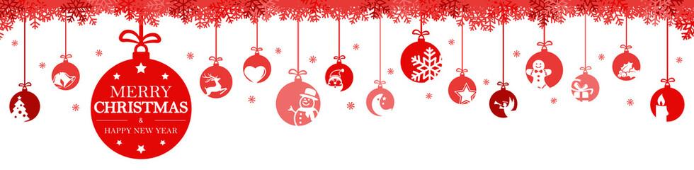 Fototapeta na wymiar hanging baubles with christmas icons and greetings