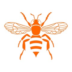 Orange bee stencil on isolated white background