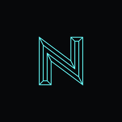 Simple N Minimalist Initial / Letter N modern logo design with blue neon color .vector