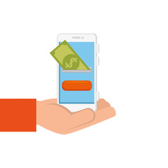 hand with smartphone and bill isolated icon vector illustration design