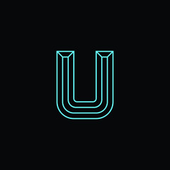 Simple U Minimalist Initial / Letter U modern logo design with blue neon color .vector
