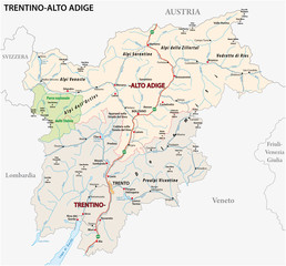 Obraz premium Road map of the italian region Trentino-Alto Adige