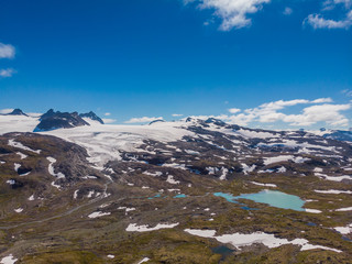 Mountains with snow and glaciers. Road Sognefjellet, Norway