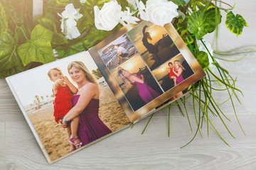 family photo book in spring decor