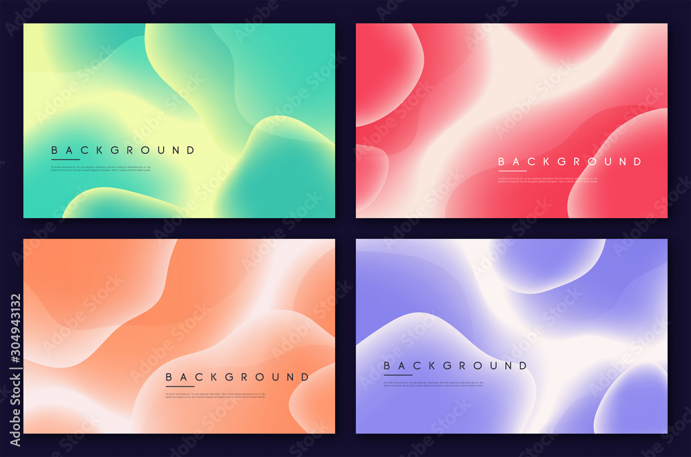 Wall mural set of abstract minimalist vector backgrounds with liquid bubble shapes