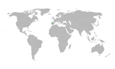 Fototapeta na wymiar Portugal marked green on world map vector