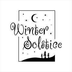 winter soltice lettering vector typography. hand drawn calligraphy winter soltice enjoy the longest night letter for background poster banner. isolated illustration.