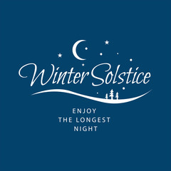 winter soltice lettering vector typography. hand drawn calligraphy winter soltice enjoy the longest night letter for background poster banner. isolated illustration.