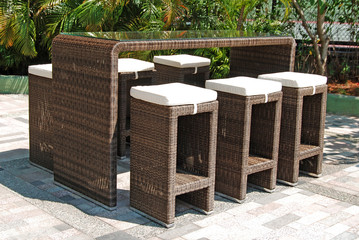 Artistic Ethnic Classy Modern Elegant Luxury Indoor Home Interiors and Outdoor Garden Park Furniture Table Chair Cabinet Accessories from Rattan Plastic Wicker or Wooden Materials for Hotel and House 
