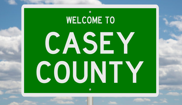 Rendering of a green 3d highway sign for Casey County