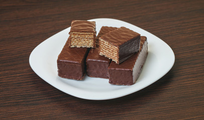 sweets chocolate waffles in a plate