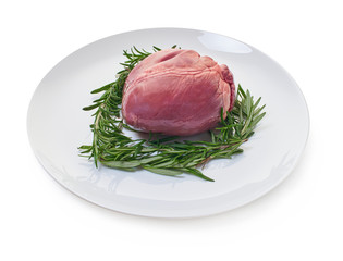 raw meat, beef heart with rosemary