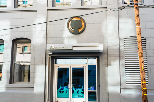 Nov 17, 2019 San Francisco / CA / USA - GitHub headquarters in San Francisco; GitHub, a Microsoft subsidiary, provides hosting for software development version control using Git