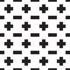 Fototapeta na wymiar black and white seamless pattern with plus and minus