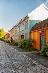 Fototapeta na wymiar Trondheim Narrow Cobbled Street