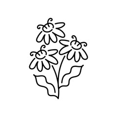 Simple Contour Hand drawn flowers . Black and white. Vector illustration. Template design