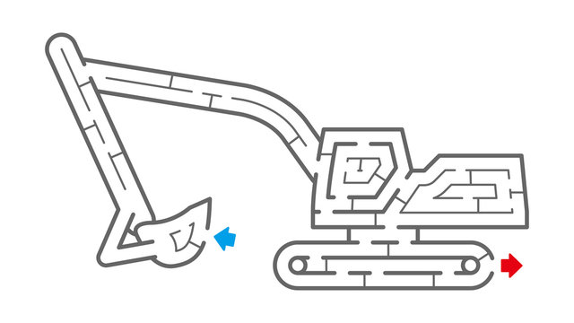 ショベルカーの迷路（塗り絵）