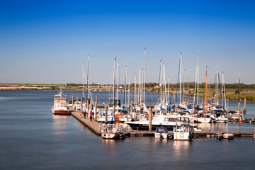 boats in the harbour,Greetsiel, Leybucht, Krummhörn, East Frisia, Lower Saxony, Germany, Europe