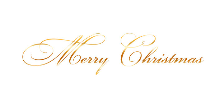 Merry Christmas Gold Text Decoration. Bright Golden Texture Lettering With Sparkle, Isolated White Background. Design Typography For Holiday, Greeting Card, Christmas Celebration. Vector Illustration