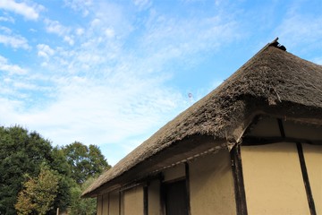 Fototapeta na wymiar 日本家屋の屋根と青空