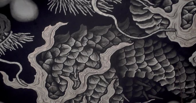 Kyoto's Famous Attraction Of Twin Dragon Painting In Kennin-Ji Temple -  Medium Shot