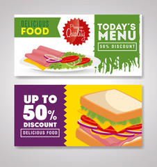 set of poster delicious fast food offer vector illustration design