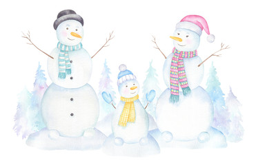 Snowmen Watercolor Illustration