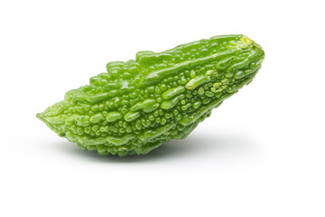 Fresh green Bitter gourd on white background with clipping path.