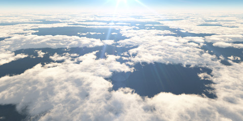 Fototapeta premium above clouds sun ray, 3d rendering
