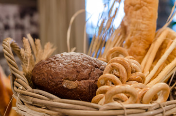 Basket with lots of various breads