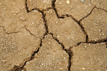 Macro Surface Dry soil land and cracked ground texture background - light brown color - Top view                               