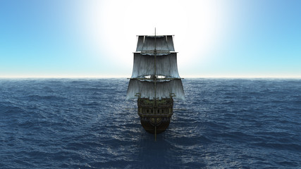 old ship in sea, 3d render
