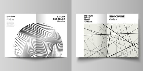 Vector layout of two A4 format modern cover mockups design templates for bifold brochure, magazine, flyer. Geometric background, futuristic science and technology concept for minimalistic design.