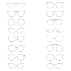 Contour Sunglasses. Set Sunglasses vector design template. A set of sunglasses. Idea for designers. Vector graphics
