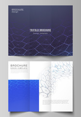 Vector layouts of creative covers design templates for trifold brochure or flyer. Digital technology and big data concept with hexagons, connecting dots and lines, polygonal science medical background