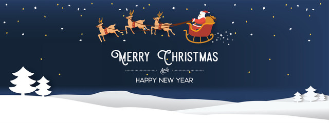 Fototapeta na wymiar Christmas and happy new year banner with presents and santa claus, Vector Illustration