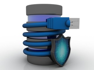 3d rendering Network connection, internet communication and computer technology concept, closeup view of curved Ethernet cable plug connector connected database