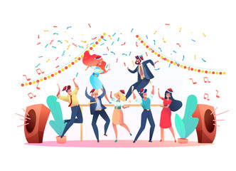 Vector flat office workers celebrate christmas a
