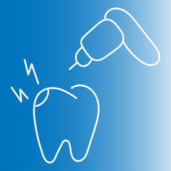 Dental drill and teeth line icon. Caries treatment linear style sign for mobile concept and web design. Tooth treating with drill outline vector icon. Symbol, logo illustration. Pixel perfect vector