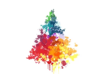 Paint Splatter Christmas Tree.Watercolor Freihand-Illustration von Grunge-Weihnachtsbaum auf farbigem Hintergrund. weihnachtsgrußkartendesign. © anon