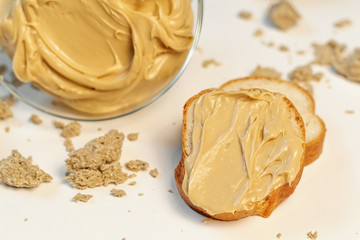 Sweet cream in glass bowl. Confectionery, sweet life, calories.