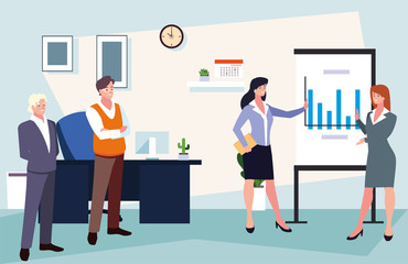 group of people business in the work office, coordinated work in friendly team in the office