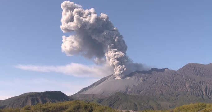 Huge Volcanic Ash Cloud During Large Explosive Eruption Sakurajima Volcano - 2015