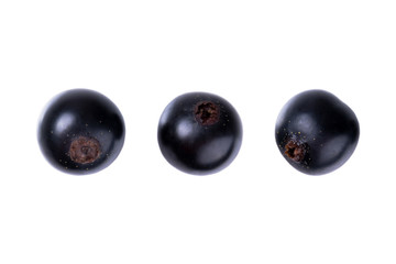 Fresh black currant isolated on white background. Ripe berry. Healthy food concept. front view