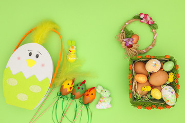 Beautiful Easter decoration on green background - Happy Easter 