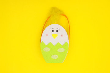 Beautiful Easter decoration on yellow background - Happy Easter 