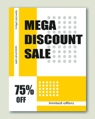 Obraz premium Story template for mega discount sale 75%, special offer. Template with yellow and black color. Design for publishing in mobile applications. Vector Social media post or banner, poster.