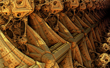 Abstract background, fantastic 3D gold structures