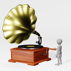 3D Render of Cartoon Character with Gramophone